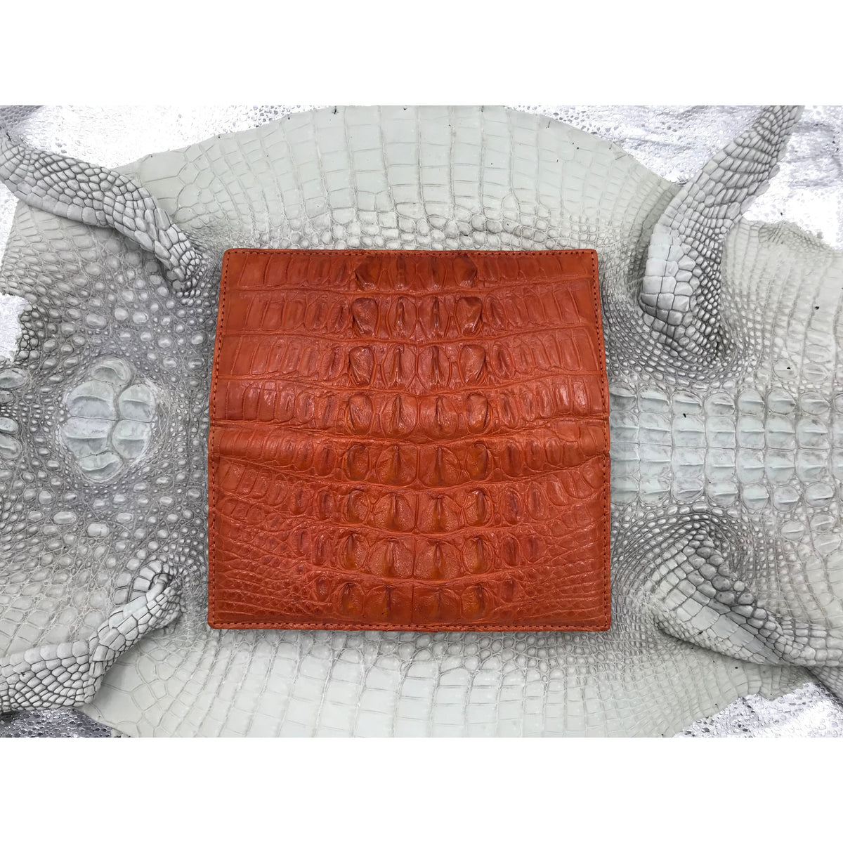 Orange Women's Long Purse Wallet Alligator Leather Clutch Large Capacity Luxury Ladies Crocodile Wristlet Organizer RFID Blocking Wallet VINU-08 - Vinacreations