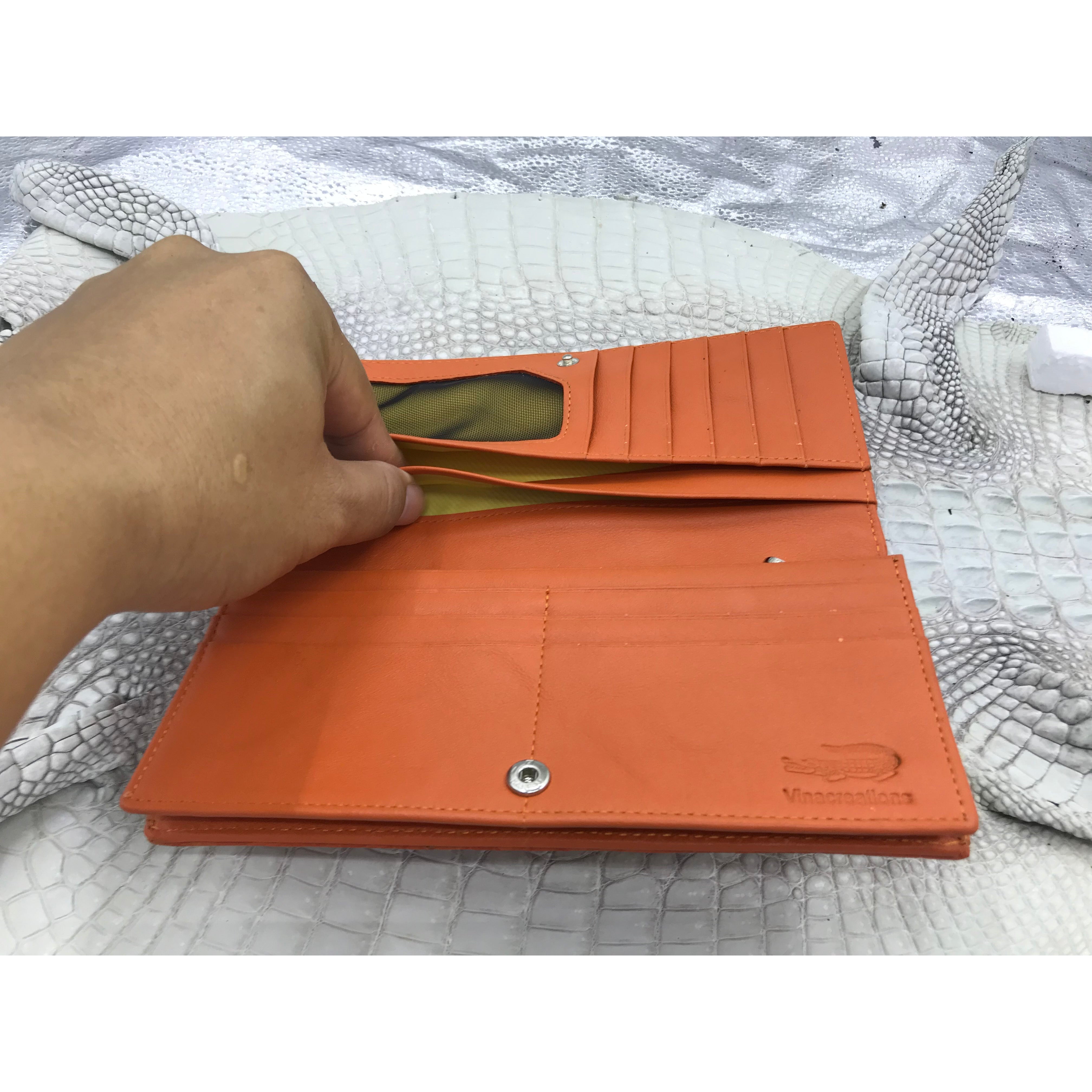 Orange Women's Long Purse Wallet Alligator Leather Clutch Large Capacity Luxury Ladies Crocodile Wristlet Organizer RFID Blocking Wallet VINU-08 - Vinacreations