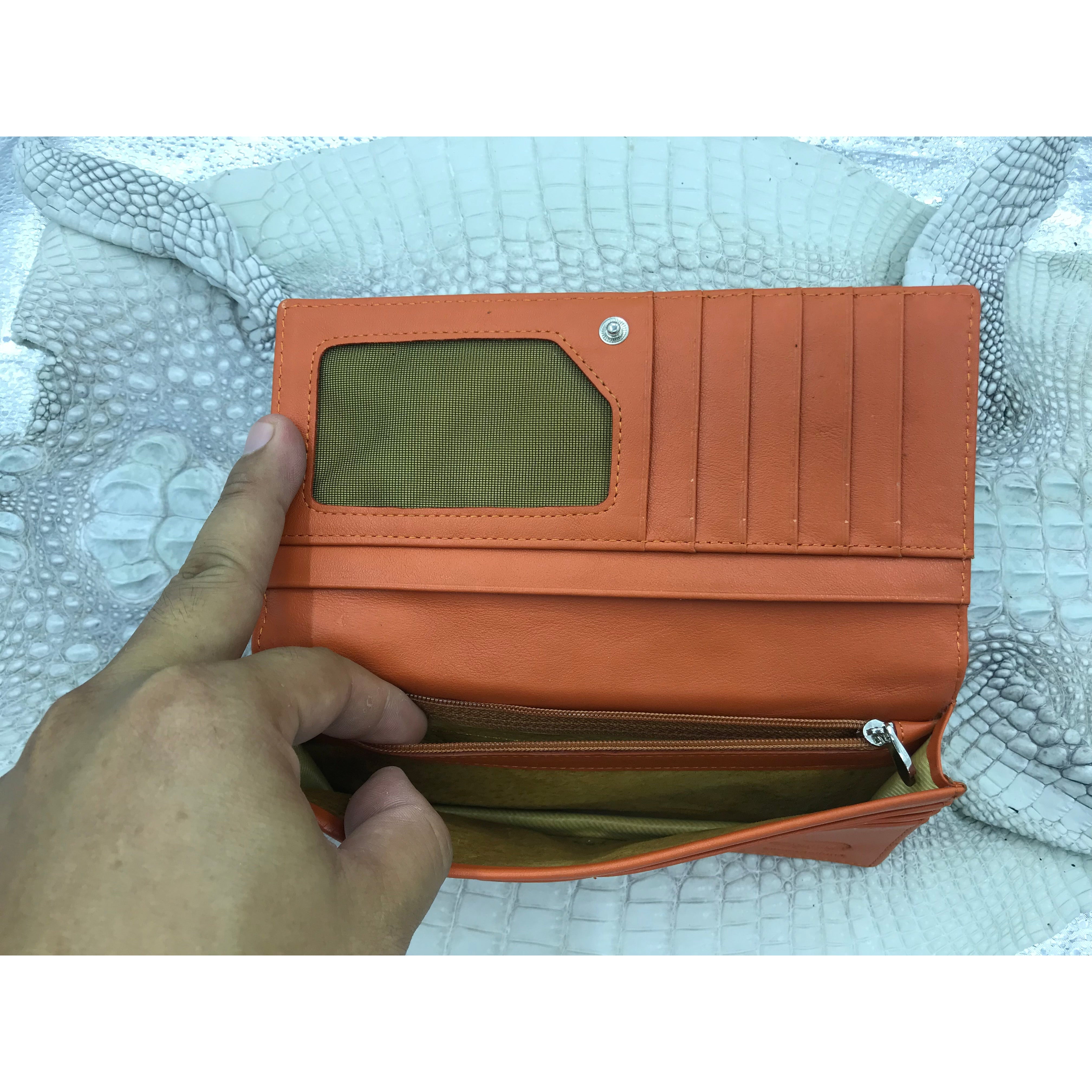 Orange Women's Long Purse Wallet Alligator Leather Clutch Large Capacity Luxury Ladies Crocodile Wristlet Organizer RFID Blocking Wallet VINU-08 - Vinacreations