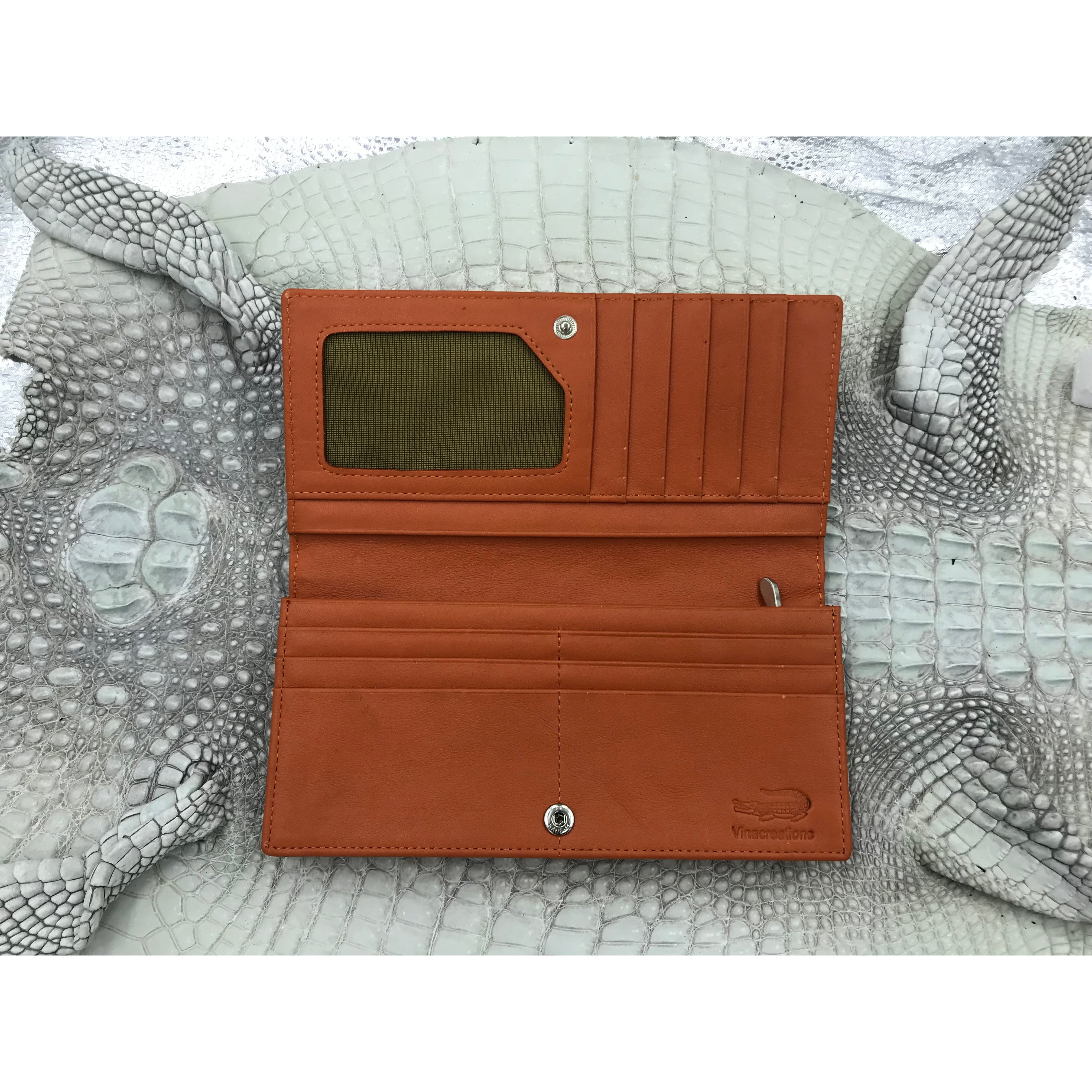 Orange Women's Long Purse Wallet Alligator Leather Clutch Large Capacity Luxury Ladies Crocodile Wristlet Organizer RFID Blocking Wallet VINU-08 - Vinacreations