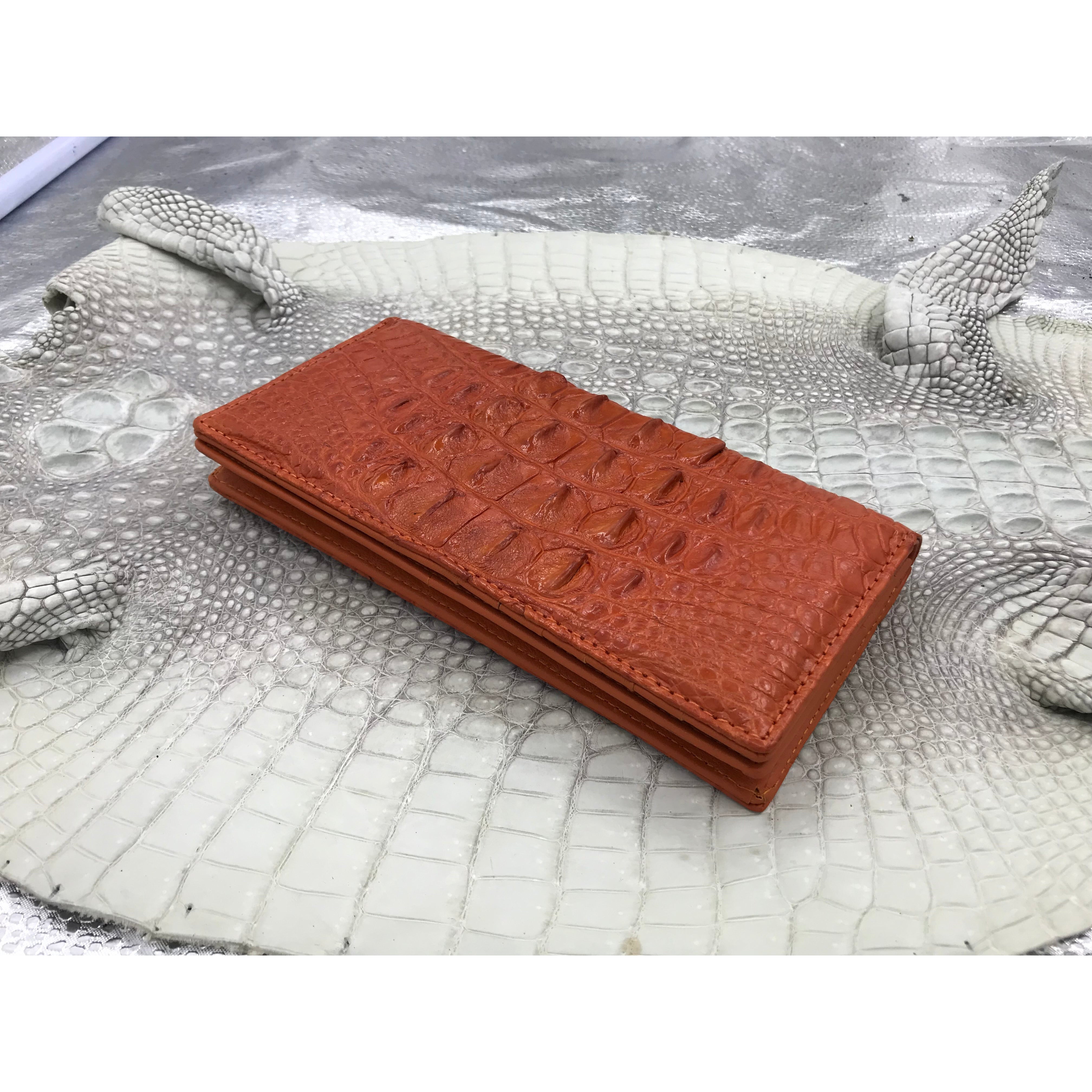 Orange Women's Long Purse Wallet Alligator Leather Clutch Large Capacity Luxury Ladies Crocodile Wristlet Organizer RFID Blocking Wallet VINU-08 - Vinacreations