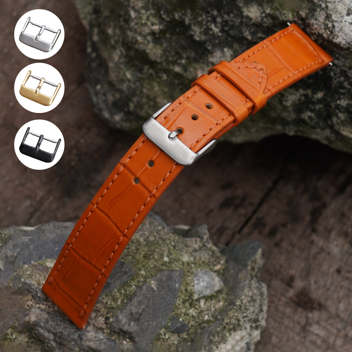 Flat Tan Alligator Leather Watch Band