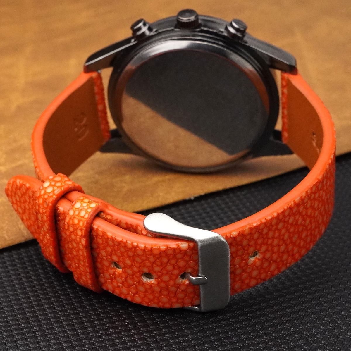 Flat Orange Stingray Leather Watch Band