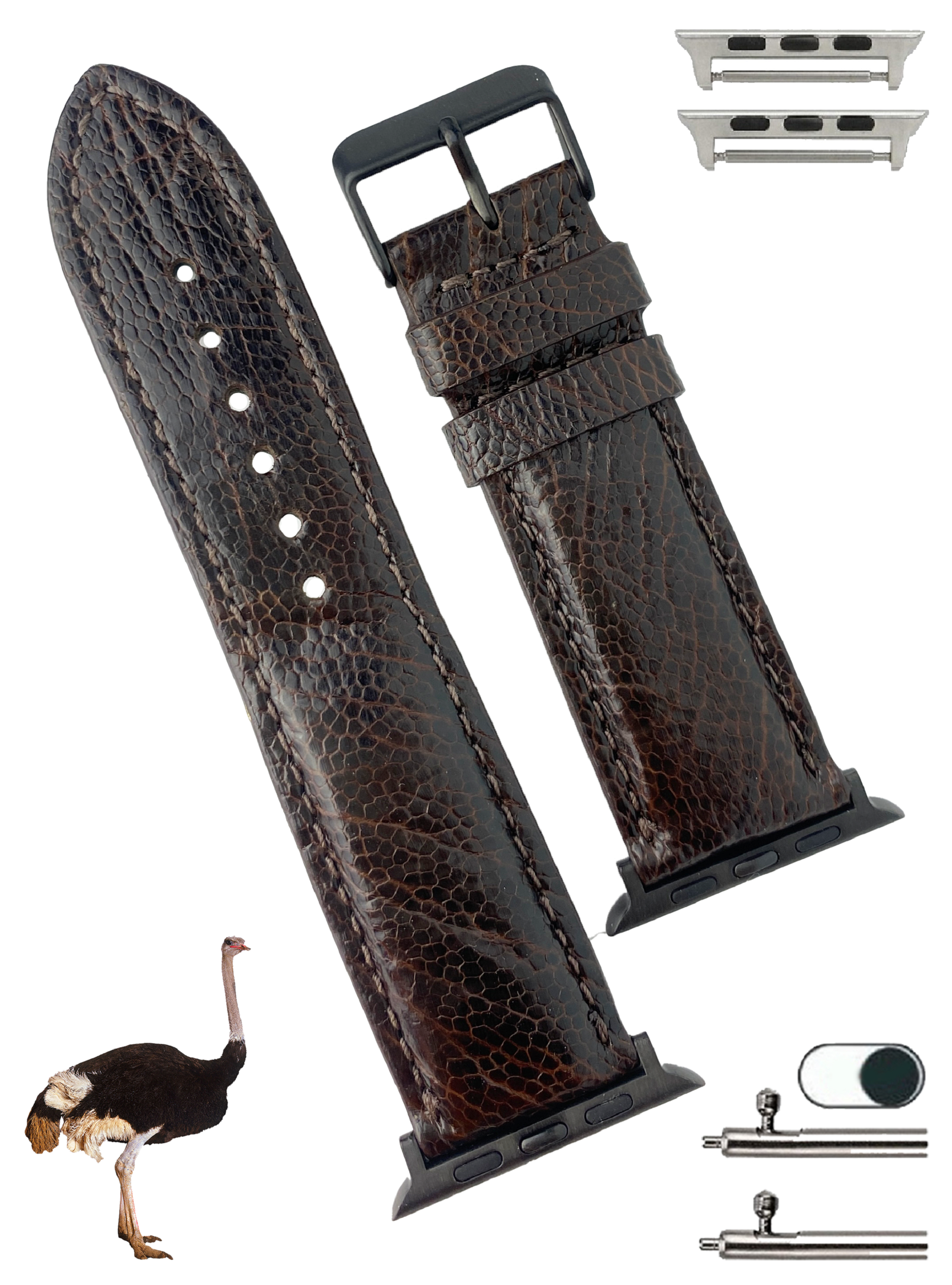 Dark Brown Ostrich Leather Strap for Apple Watch