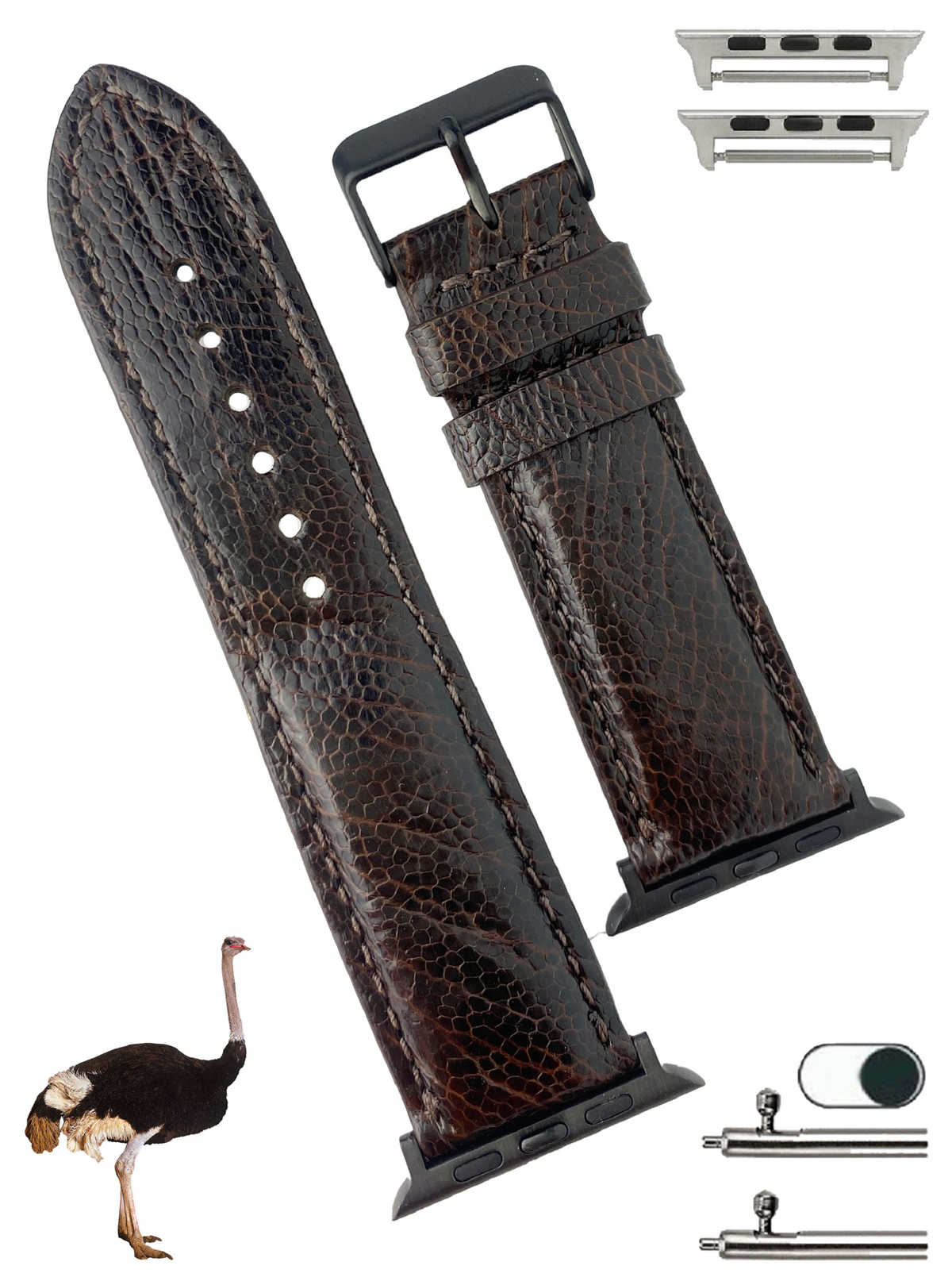 Dark Brown Ostrich Leather Strap for Apple Watch