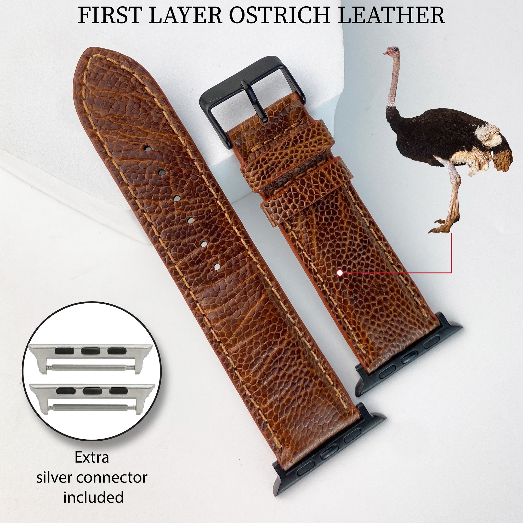 Brown Ostrich Leather Strap for Apple Watch 