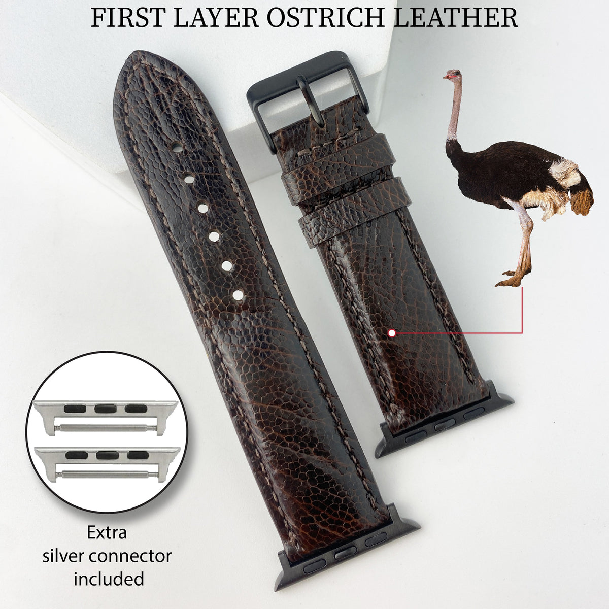 Dark Brown Ostrich Leather Strap for Apple Watch