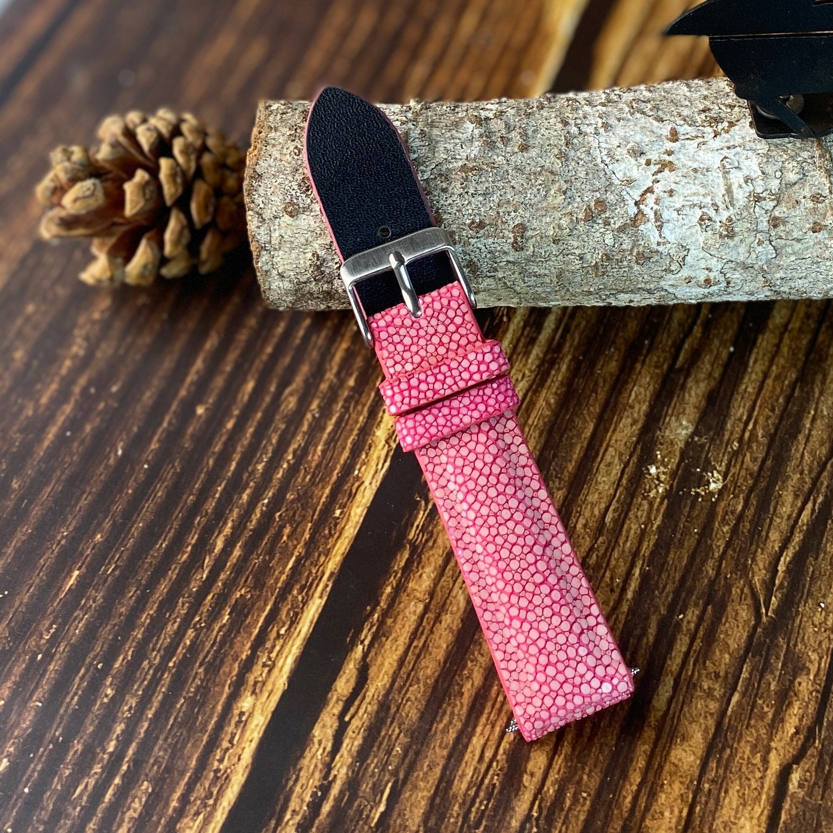 Pink Stingray Leather Watch Strap - Vinacreations