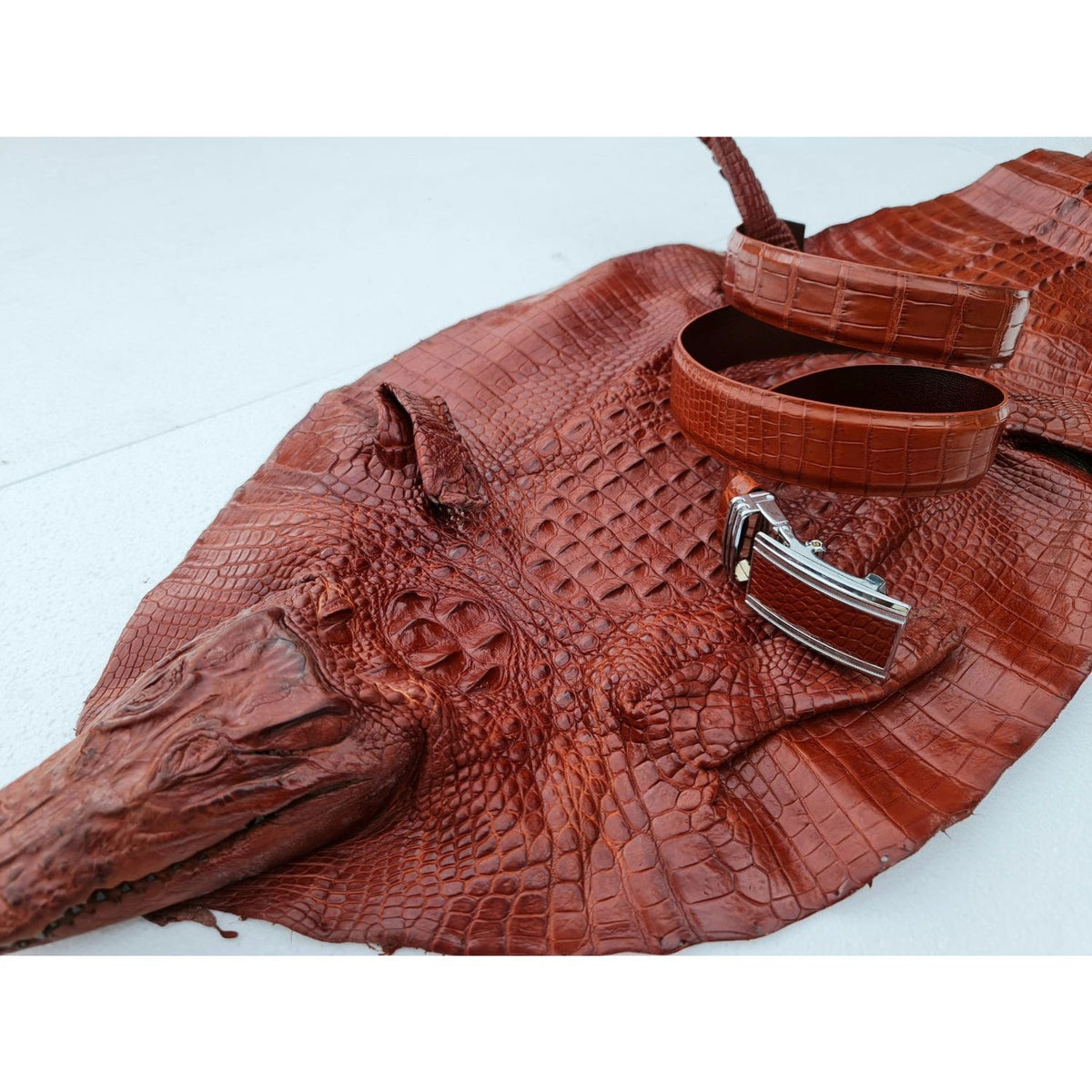Premium Brown Alligator Belt Men's - Automatic Buckle | BE-BRO-06 - Vinacreations