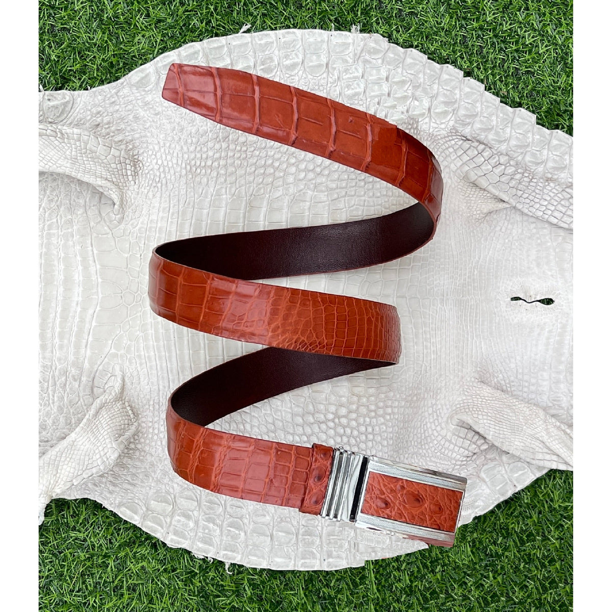 Premium Brown Alligator Belt Men's - Automatic Buckle | BE-BRO-06 - Vinacreations