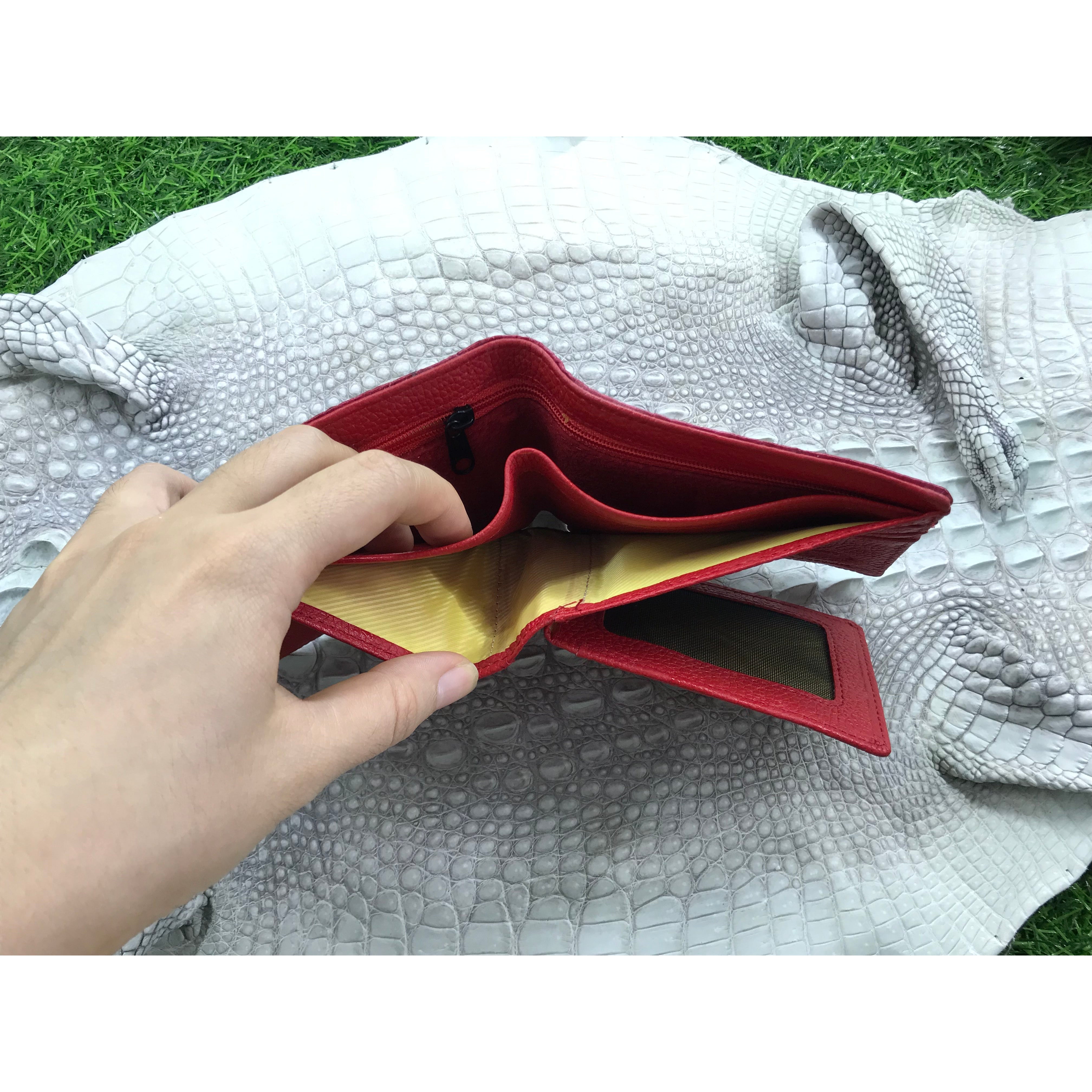 Red Burgundy Alligator Skin Bifold Wallet For Men | Handmade Crocodile Leather Wallet RFID Blocking | VL4537 - Vinacreations