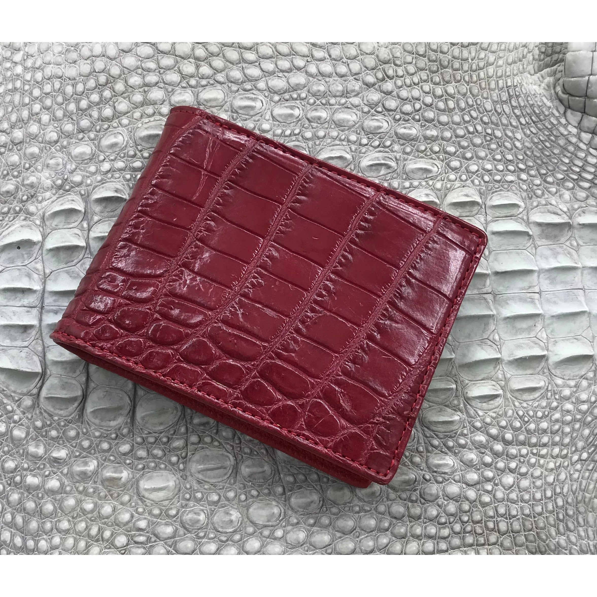 Red Burgundy Alligator Skin Bifold Wallet For Men | Handmade Crocodile Leather Wallet RFID Blocking | VL5539 - Vinacreations