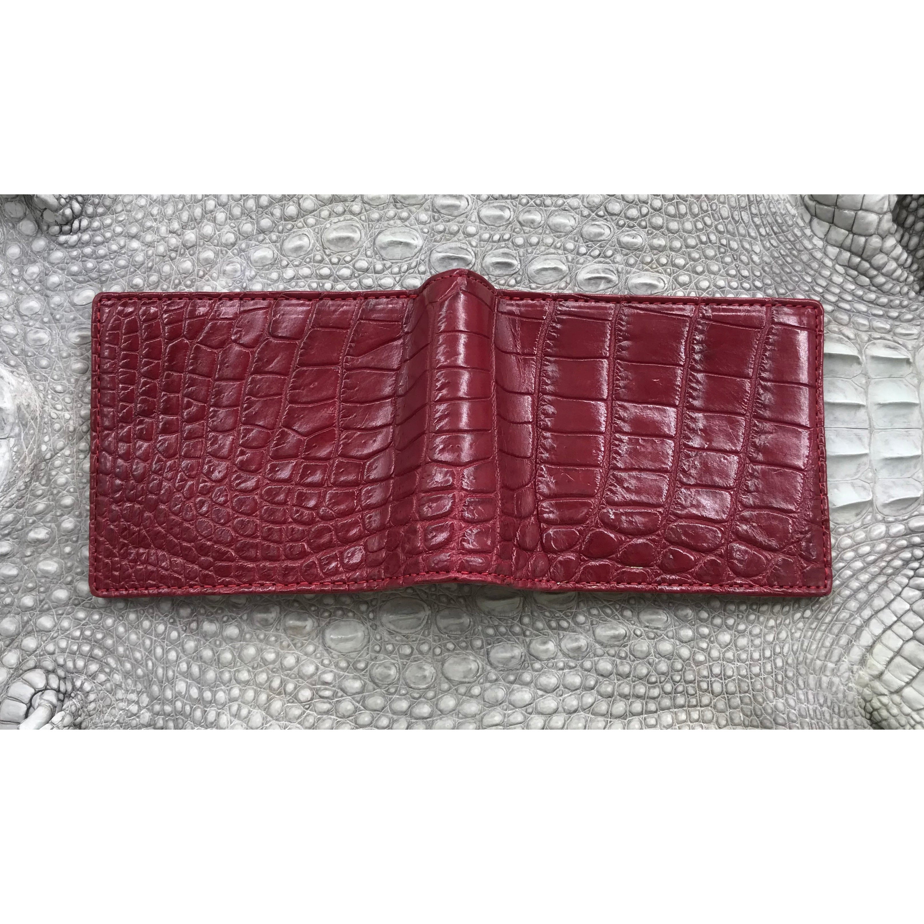 Red Burgundy Alligator Skin Bifold Wallet For Men | Handmade Crocodile Leather Wallet RFID Blocking | VL5539 - Vinacreations