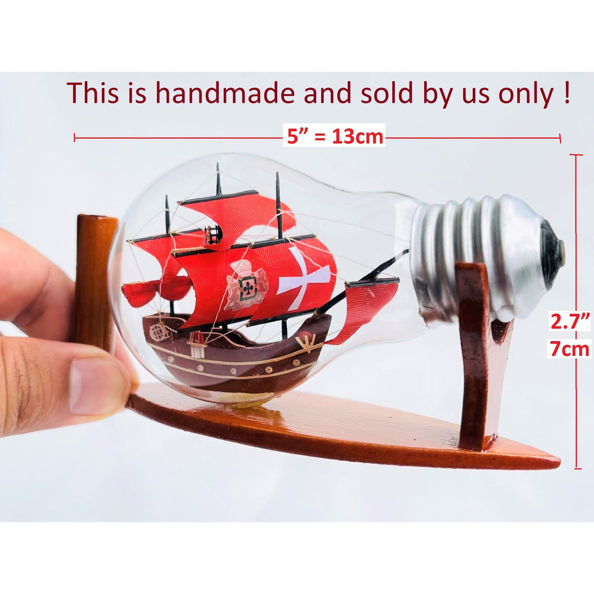 Red Santa Maria Ship In A Bottle Miniature Boat Nautical Home Decor - Vinacreations