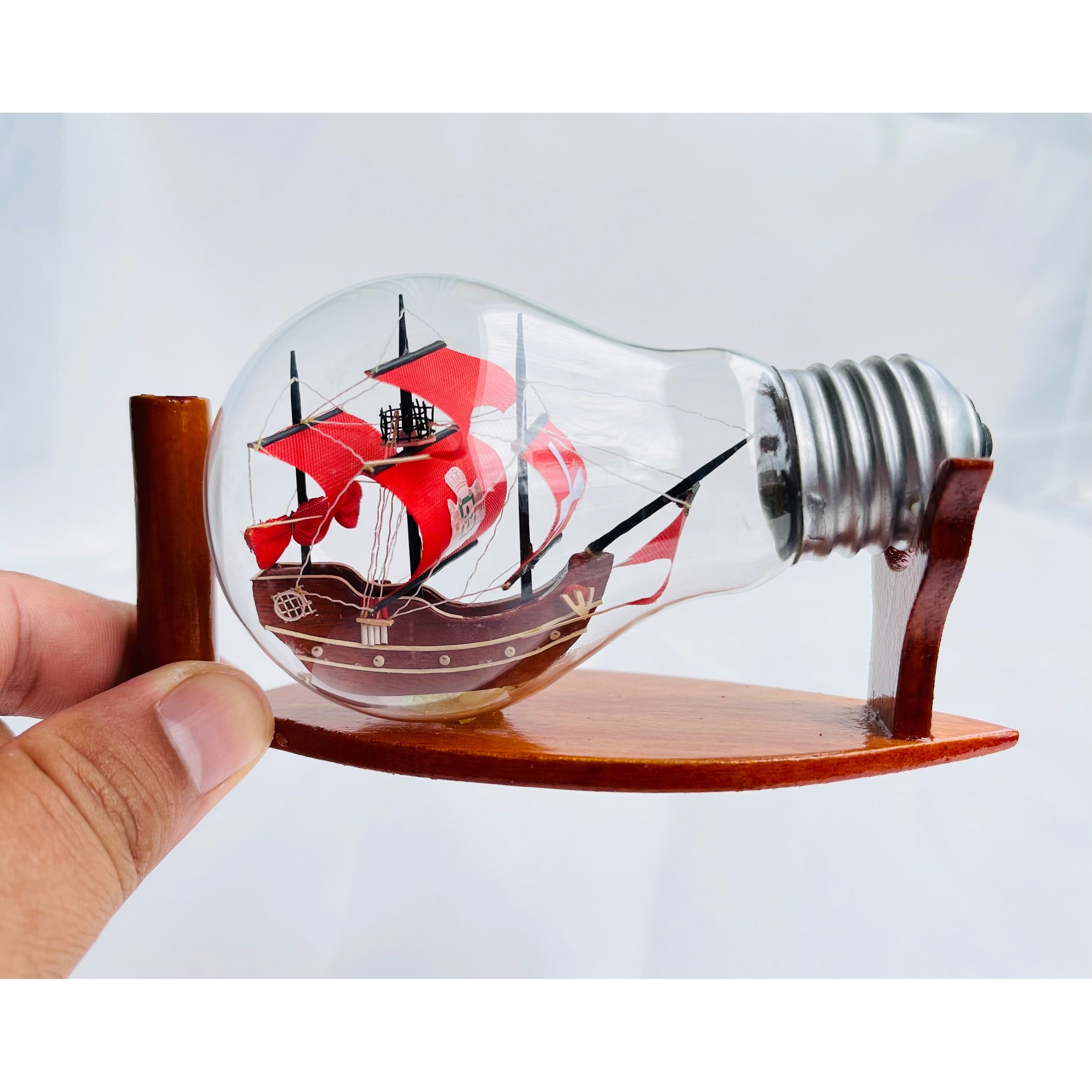 Red Santa Maria Ship In A Bottle Miniature Boat Nautical Home Decor - Vinacreations