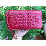 Red Women's Long Purse Wallet Alligator Leather Clutch Large Capacity Luxury Ladies Crocodile Wristlet Organizer RFID Blocking Wallet VINU-01