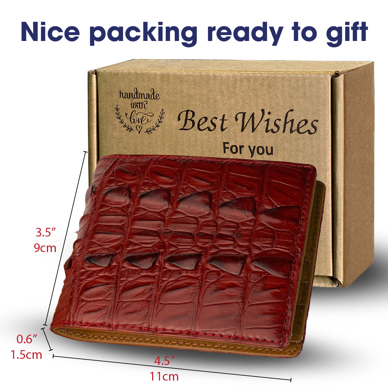 Red Alligator Tail Leather Bifold Wallet For Men