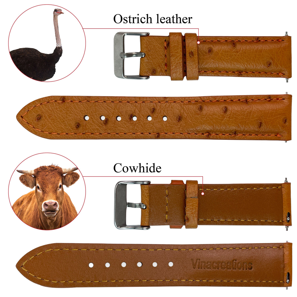Tan Ostrich Leather Watch Strap Quick Release Replacement