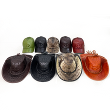 Brown Alligator Cowboy Hat - Mens Crocodile Skin Western Style Hat With Chin Cord | HAT-BRO-77