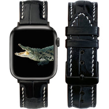 White Hand Stitching Black Alligator Leather Watch Band Compatible with Apple Watch IWatch Series 7 6 5 4 3 2 1 | AW-154 - Vinacreations