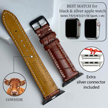 White Hand Stitching Brown Alligator Leather Watch Band Compatible with Apple Watch IWatch Series 7 6 5 4 3 2 1 SE | AW-157 - Vinacreations