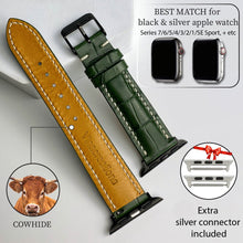 White Hand Stitching Green Alligator Leather Watch Band Compatible with Apple Watch IWatch Series 7 6 5 4 3 2 1 | AW-158 - Vinacreations