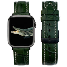 White Hand Stitching Green Alligator Leather Watch Band Compatible with Apple Watch IWatch Series 7 6 5 4 3 2 1 | AW-158 - Vinacreations