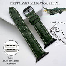 White Hand Stitching Green Alligator Leather Watch Band Compatible with Apple Watch IWatch Series 7 6 5 4 3 2 1 | AW-158 - Vinacreations
