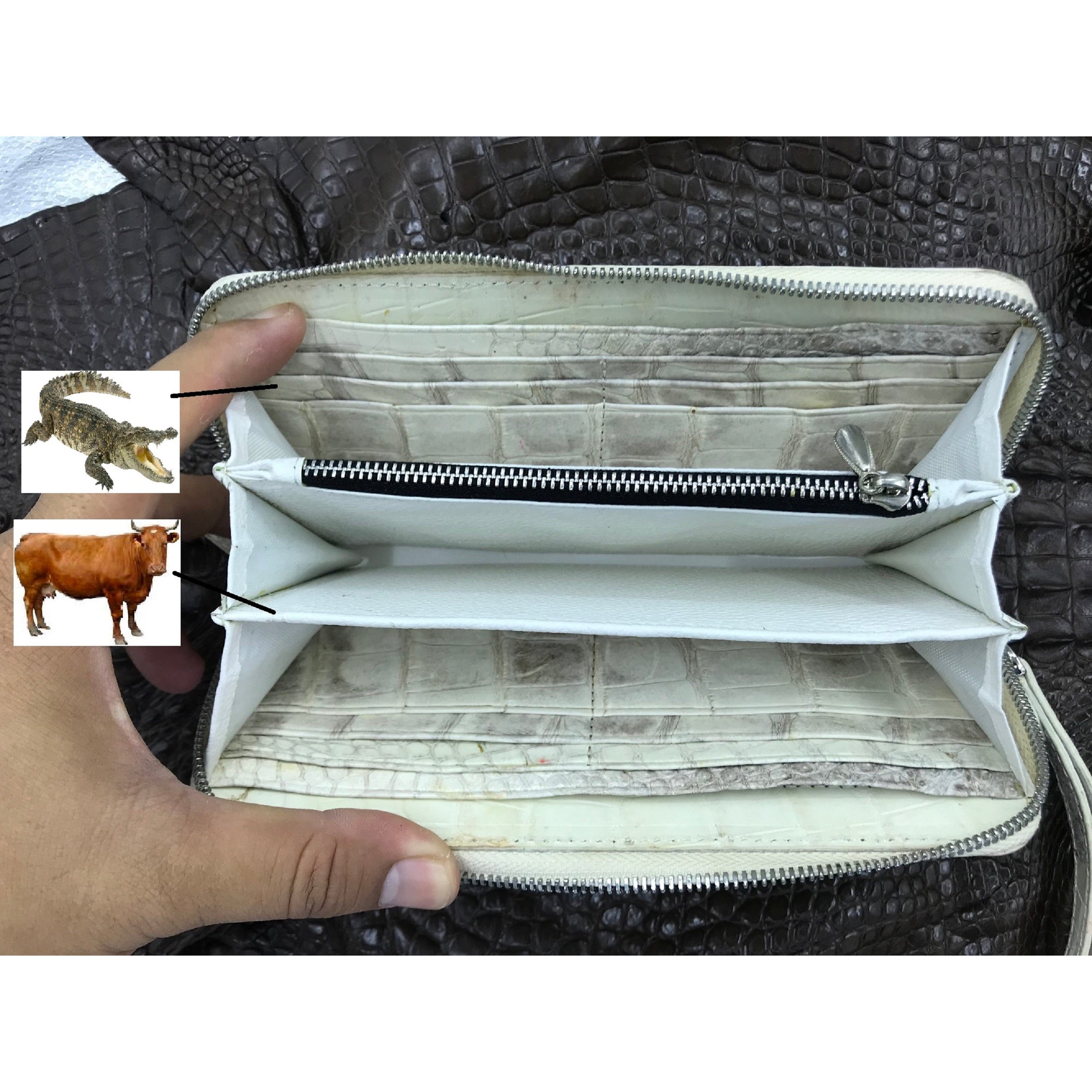 White Women's Long Purse Wallet Alligator Leather Clutch Large Capacity Luxury Ladies Crocodile Wristlet Organizer RFID Blocking Wallet VINU-10 - Vinacreations
