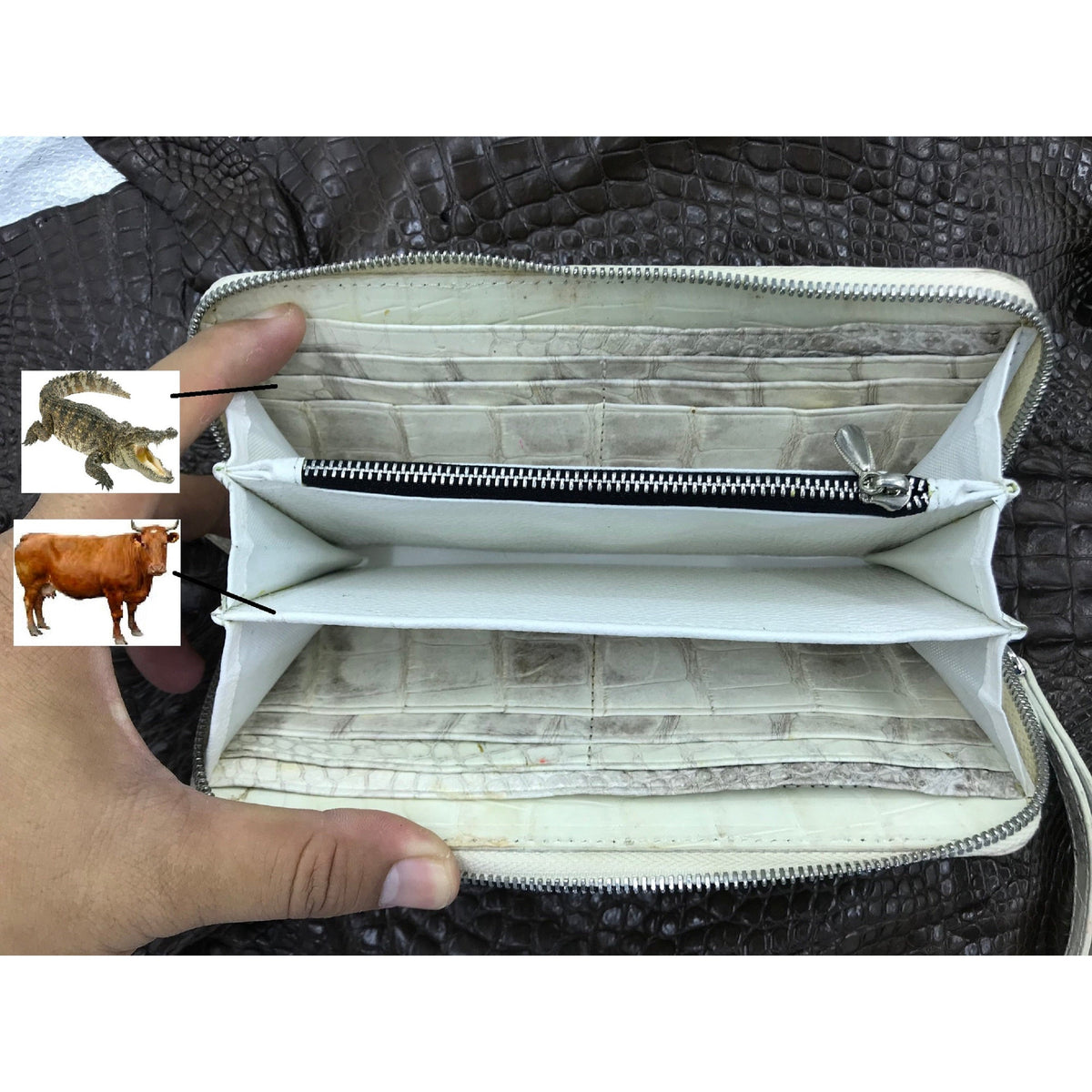White Women's Long Purse Wallet Alligator Leather Clutch Large Capacity Luxury Ladies Crocodile Wristlet Organizer RFID Blocking Wallet VINU-10 - Vinacreations