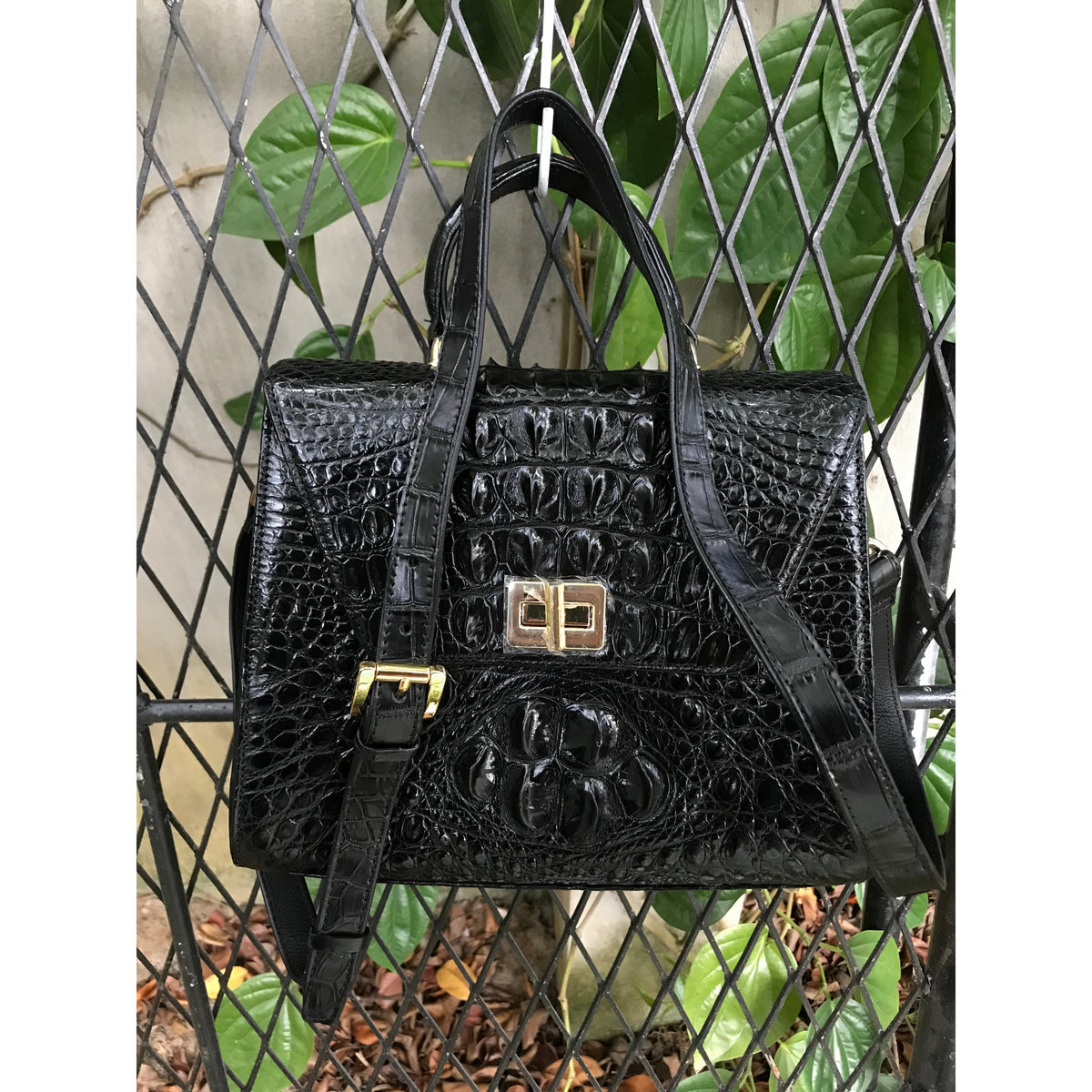 Women Crocodile Handbags Top Handle Alligator Leather Shoulder Messenger Bag Lady Fashion Daily Totes - Black - Vinacreations