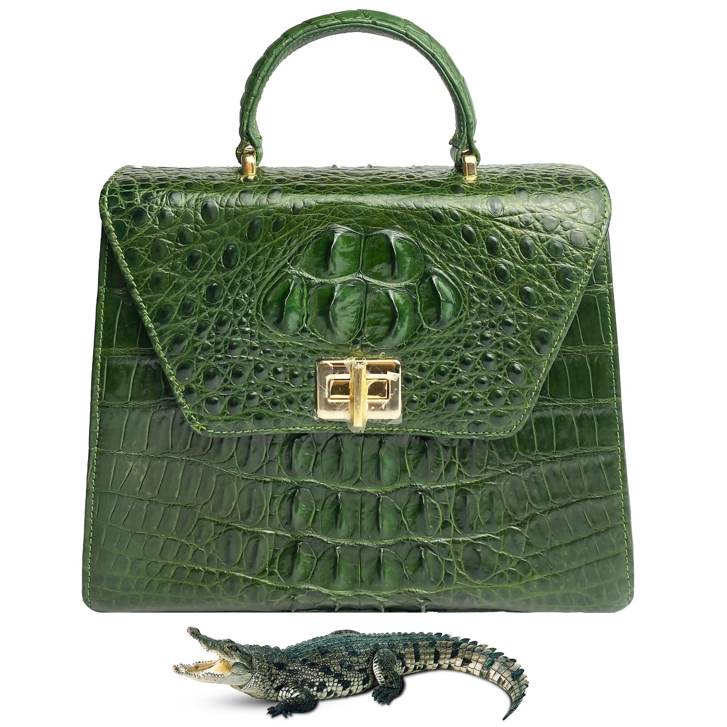 Women Crocodile Handbags Top Handle Alligator Leather Shoulder Messenger Bag Lady Fashion Daily Totes - Green - Vinacreations