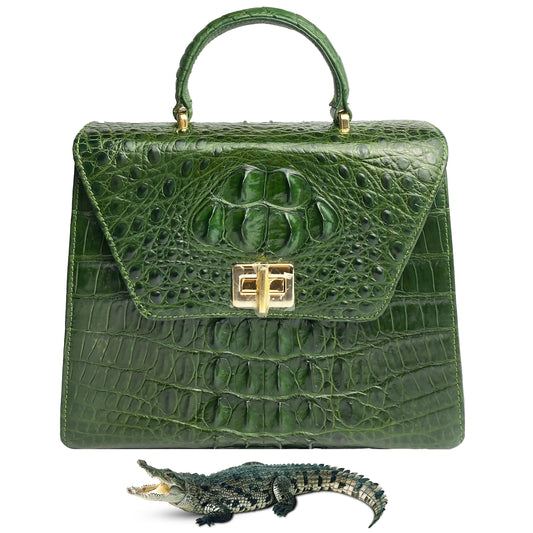 Women Crocodile Handbags Top Handle Alligator Leather Shoulder Messenger Bag Lady Fashion Daily Totes - Green - Vinacreations