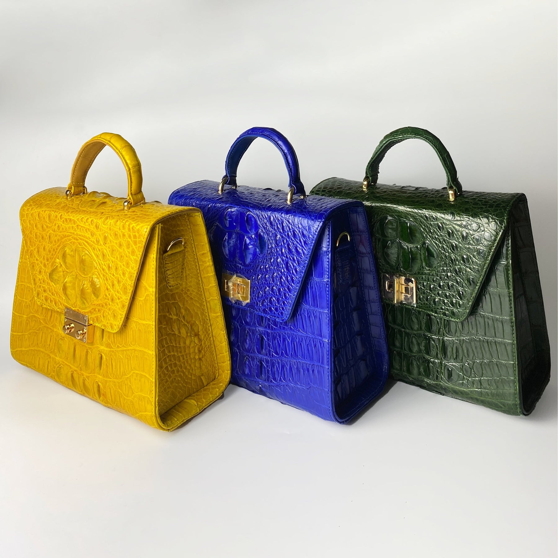 Women Crocodile Handbags Top Handle Alligator Leather Shoulder Messenger Bag Lady Fashion Daily Totes - Green - Vinacreations
