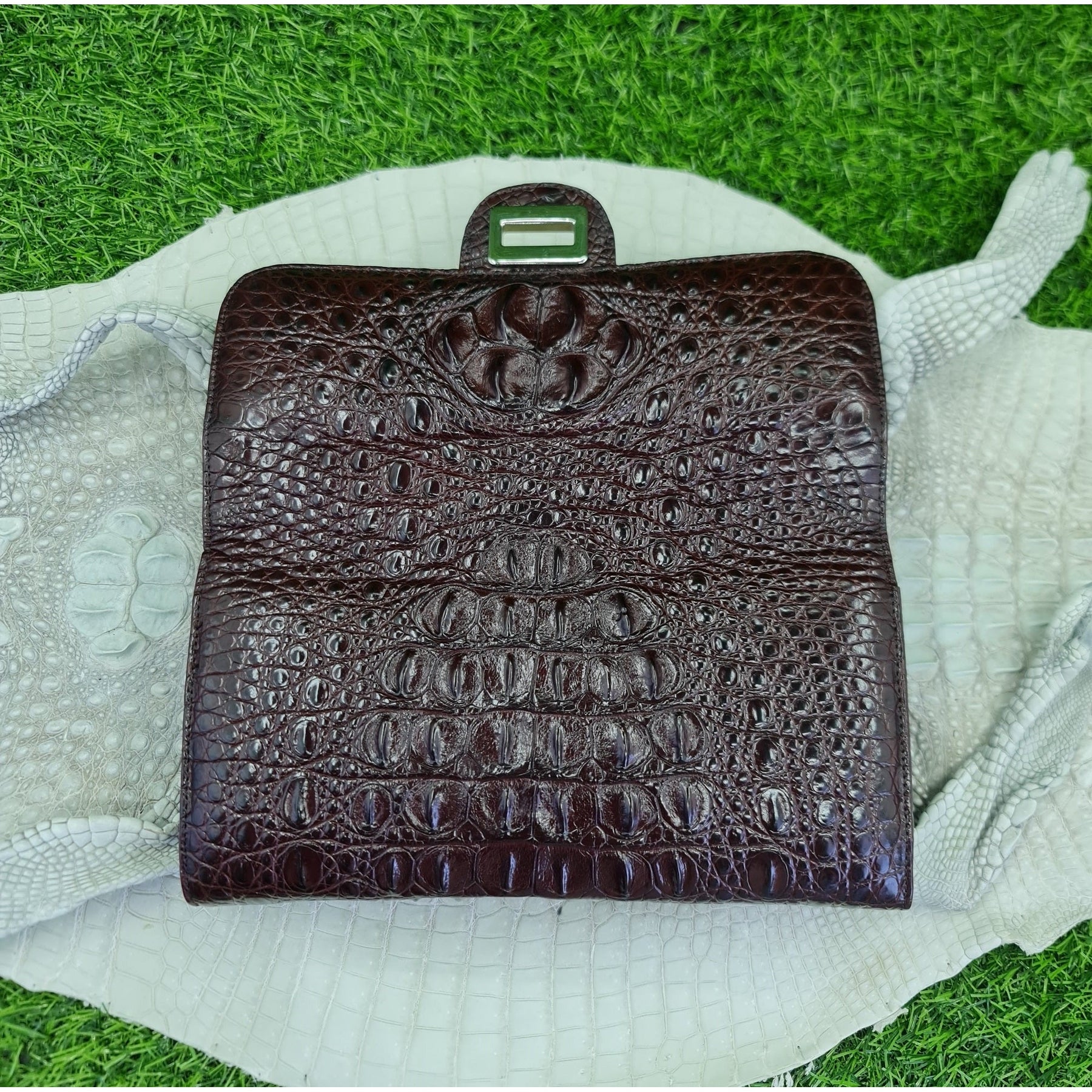 Womens Leather Alligator Handbag Handmade Luxury Leather Bag - Work Bag Women - Brown Leather Satchel Purse XACH-10 - Vinacreations