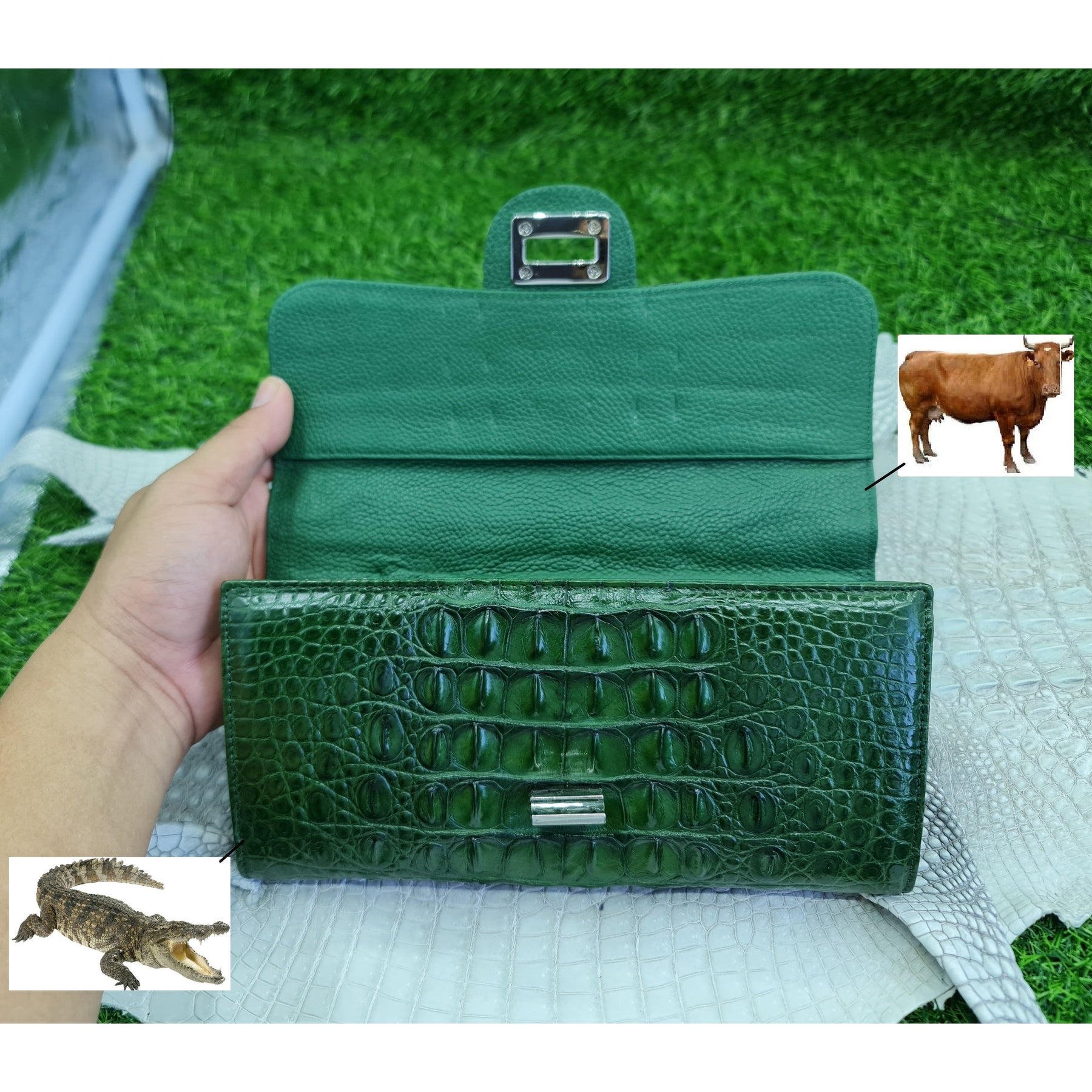 Womens Leather Alligator Handbag Handmade Luxury Leather Bag - Work Bag Women - Green Leather Satchel Purse XACH-05 - Vinacreations