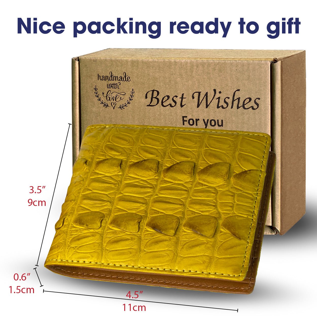 Yellow Alligator Tail Leather Bifold Wallet For Men | Handmade Crocodile Wallet RFID Blocking | VINAM-109 - Vinacreations