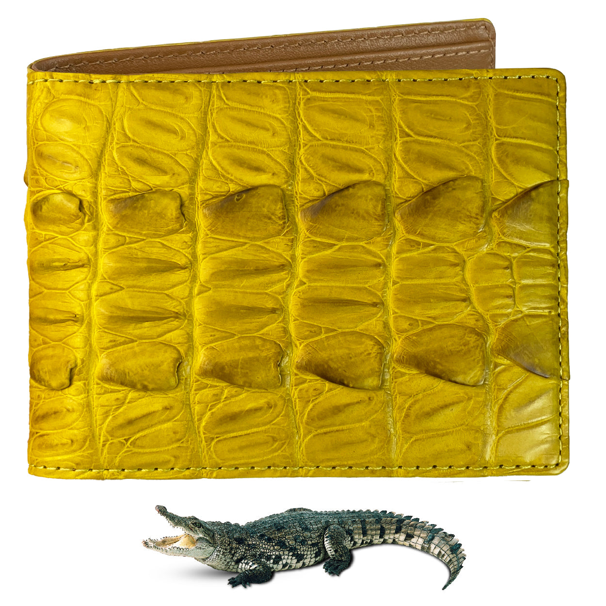 Yellow Alligator Tail Leather Bifold Wallet