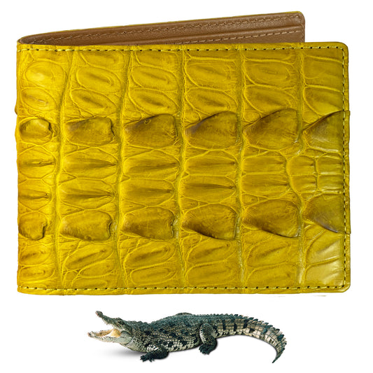 Yellow Alligator Tail Leather Bifold Wallet