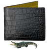 Black Yellow Double Side Alligator Leather Slim Bifold Wallet For Men 